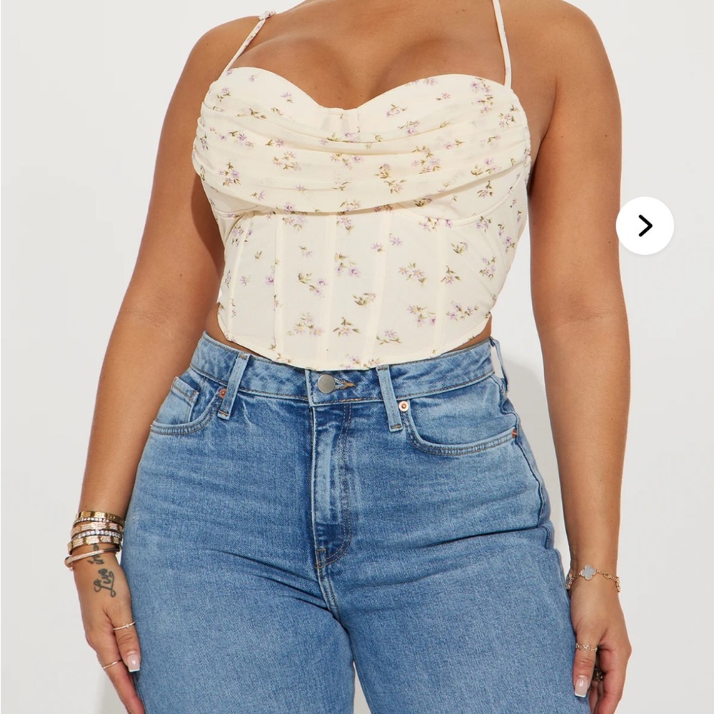 Fashion Nova Cream Floral Crop Top